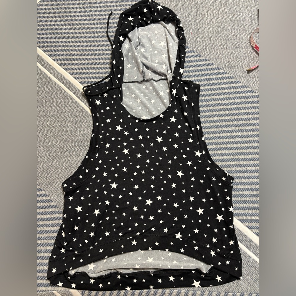 Y2K White Stars on Black Hoodie Top (Runs Small)